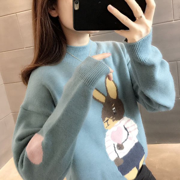 Női őszi-téli pulóver nyúl rátéttel