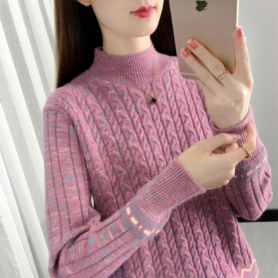 Πλεκτό γυναικείο πουλόβερ με χαμηλό γιακά 
