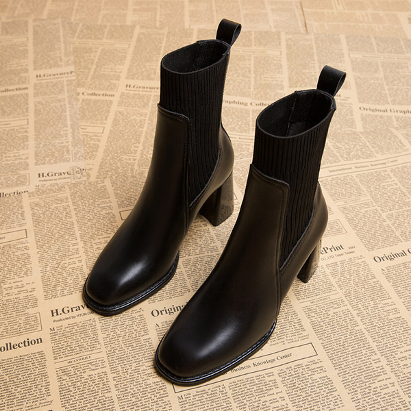 Naiste nahast saapad paksu kandilise kontsaga 7 cm