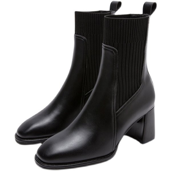 Naiste nahast saapad paksu kandilise kontsaga 7 cm