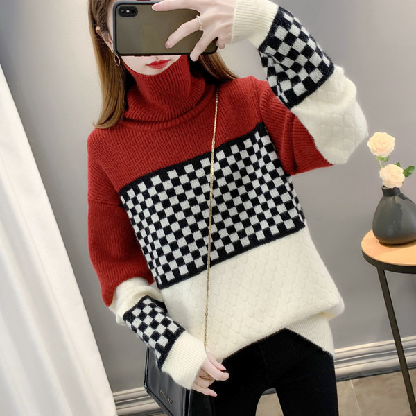 Χρωματιστό γυναικείο πουλόβερ  χειμερινό με ψηλό γιακά 