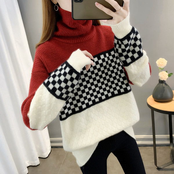 Χρωματιστό γυναικείο πουλόβερ  χειμερινό με ψηλό γιακά 