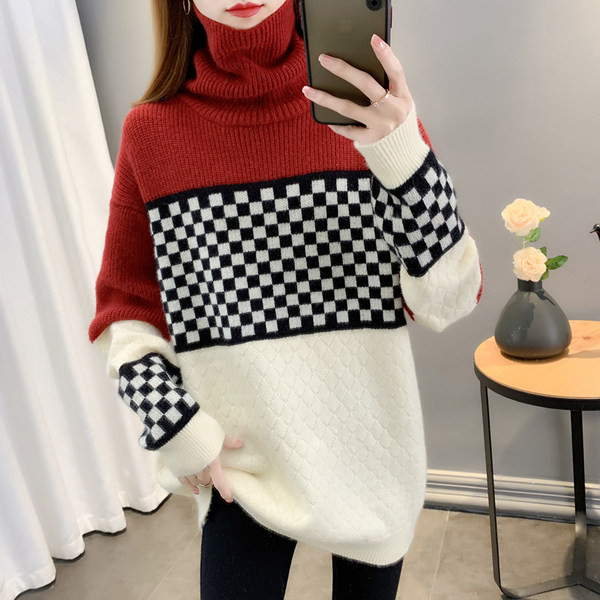 Χρωματιστό γυναικείο πουλόβερ  χειμερινό με ψηλό γιακά 