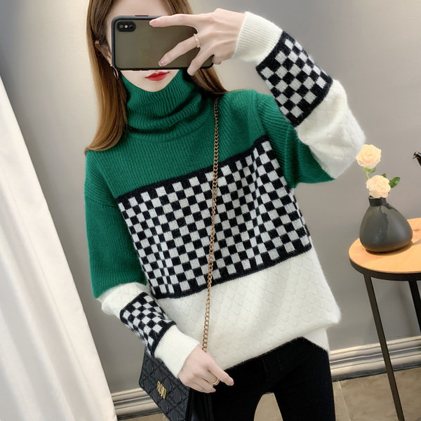 Χρωματιστό γυναικείο πουλόβερ  χειμερινό με ψηλό γιακά 