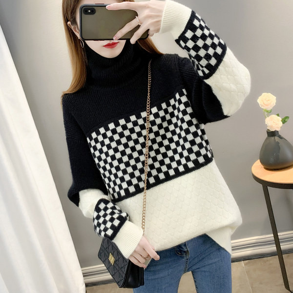 Χρωματιστό γυναικείο πουλόβερ  χειμερινό με ψηλό γιακά 