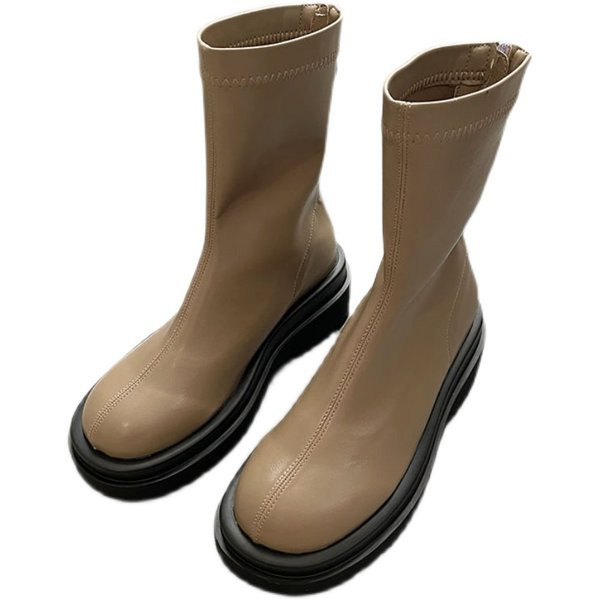 Naiste tõmblukuga nahast saapad - ümar mudel