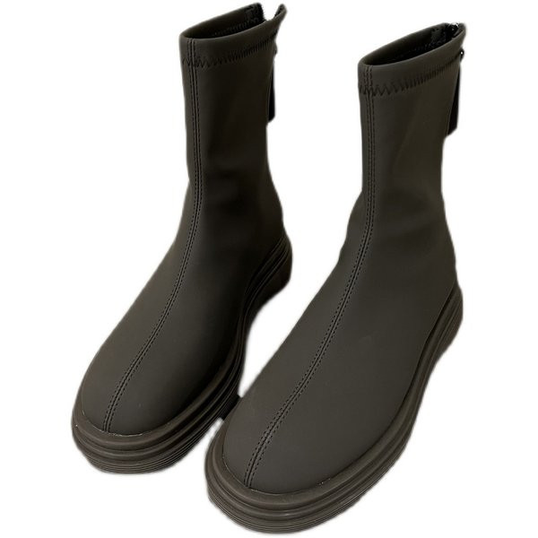 Sima modell női csizma műbőrből, lapos talppal