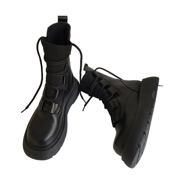 Γυναικείες έκο δερμάτινες μπότες σε μαύρο χρώμα