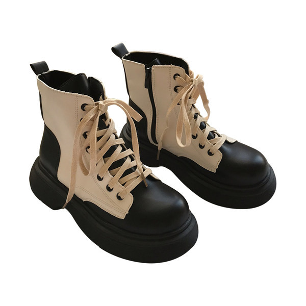 Дамски кожени боти с груба подметка и  връзки