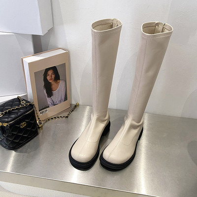 Naiste põlvikud saapad, puhtast ökonahast mudel