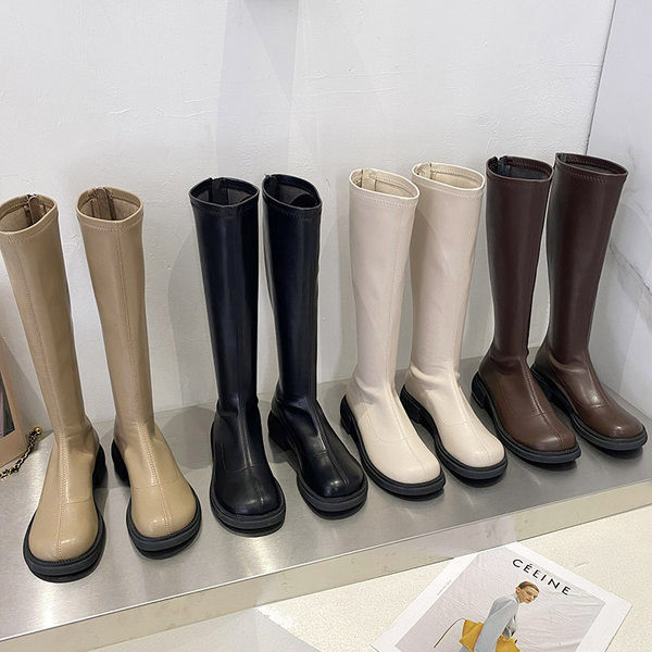 Naiste põlvikud saapad, puhtast ökonahast mudel