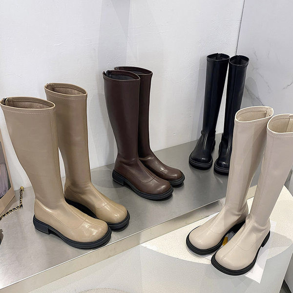 Naiste põlvikud saapad, puhtast ökonahast mudel