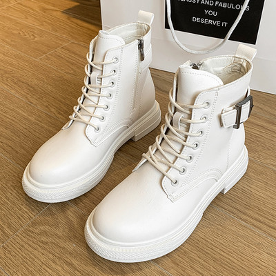 Tagasitõmmatavad nahast Martini saapad naiste sügistalvised lühikesed saapad 2021 uus stiil pluss sametist paksud Briti stiilis kevad- ja sügissaapad