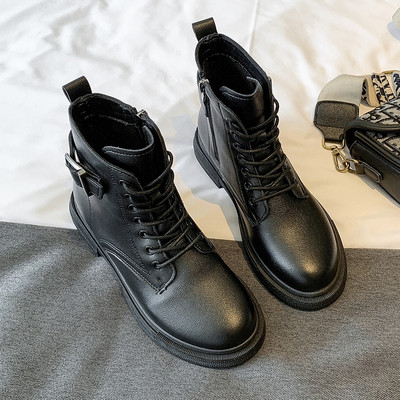 Tagasitõmmatavad nahast Martini saapad naiste sügistalvised lühikesed saapad 2021 uus stiil pluss sametist paksud Briti stiilis kevad- ja sügissaapad