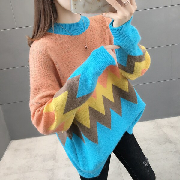 Női széles pulóver kerek nyakkivágással