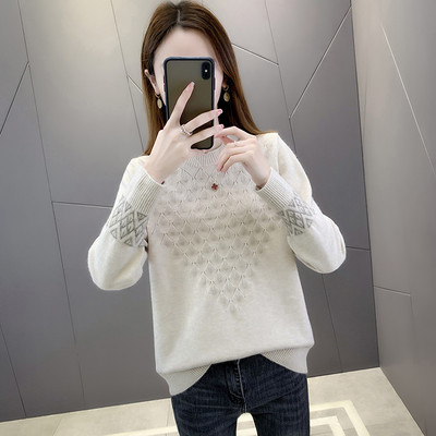 Női alkalmi pulóver kerek nyakkivágással