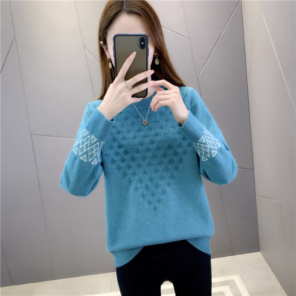 Női alkalmi pulóver kerek nyakkivágással