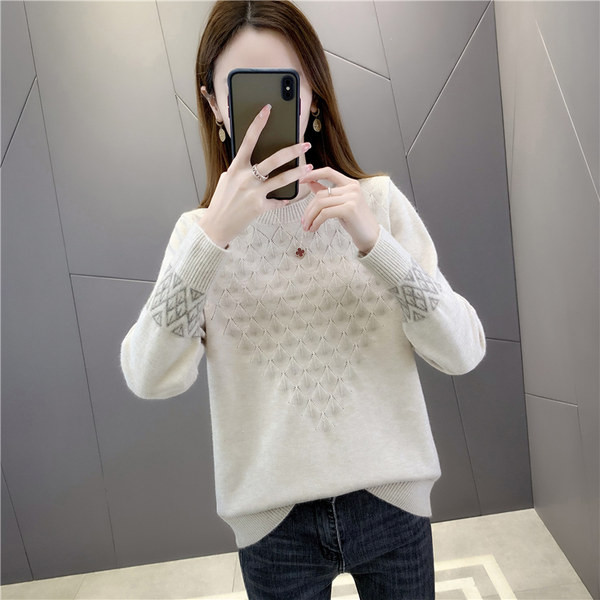 Női alkalmi pulóver kerek nyakkivágással