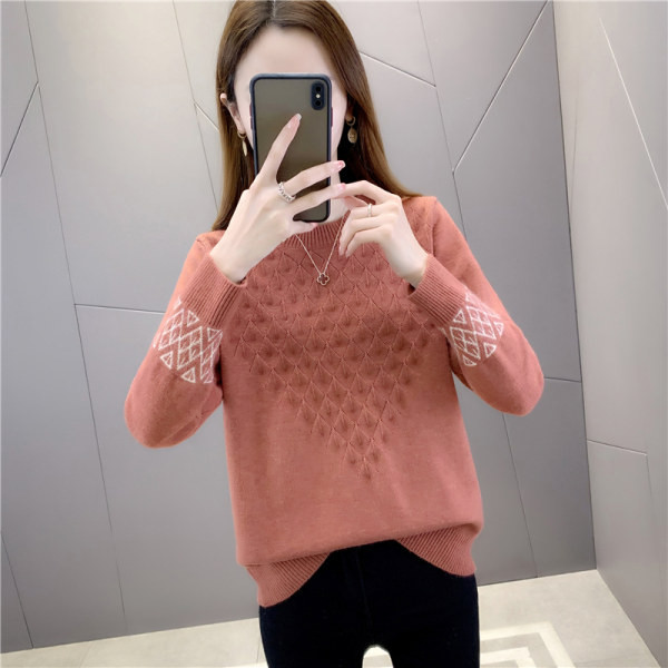 Női alkalmi pulóver kerek nyakkivágással