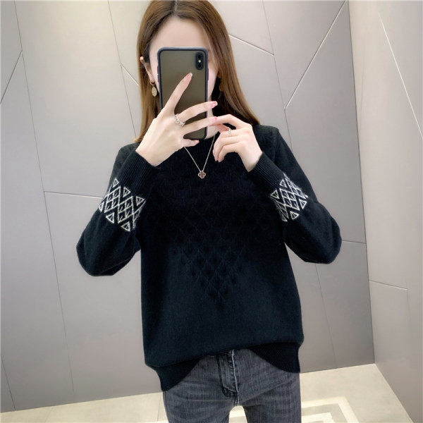 Női alkalmi pulóver kerek nyakkivágással