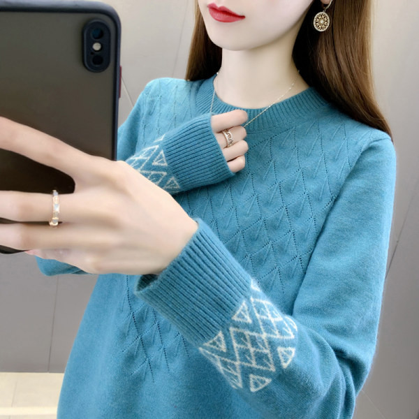 Női alkalmi pulóver kerek nyakkivágással