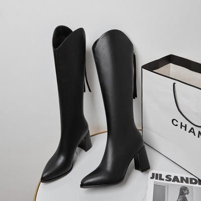 Tõmbluku ja paksu kandilise kontsaga naiste saapad