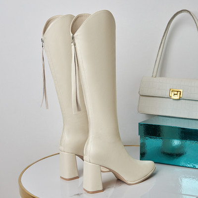 Tõmbluku ja paksu kandilise kontsaga naiste saapad