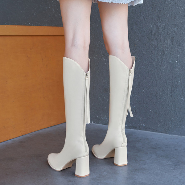 Tõmbluku ja paksu kandilise kontsaga naiste saapad