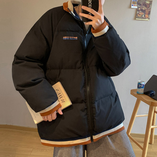 Kõrge kraega meeste talvejope musta ja beeži värvides